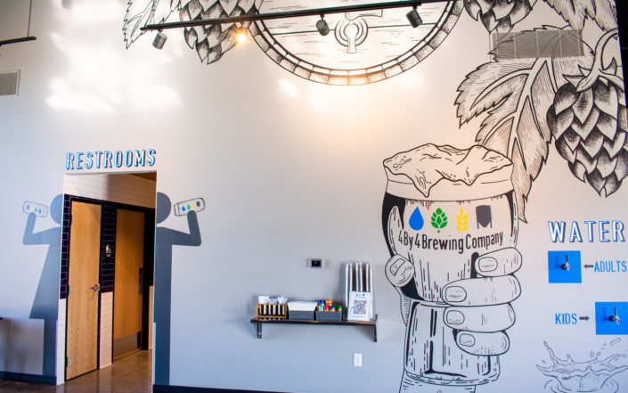 4 By 4 Brewing Company Wall with Mural and Water Fountains