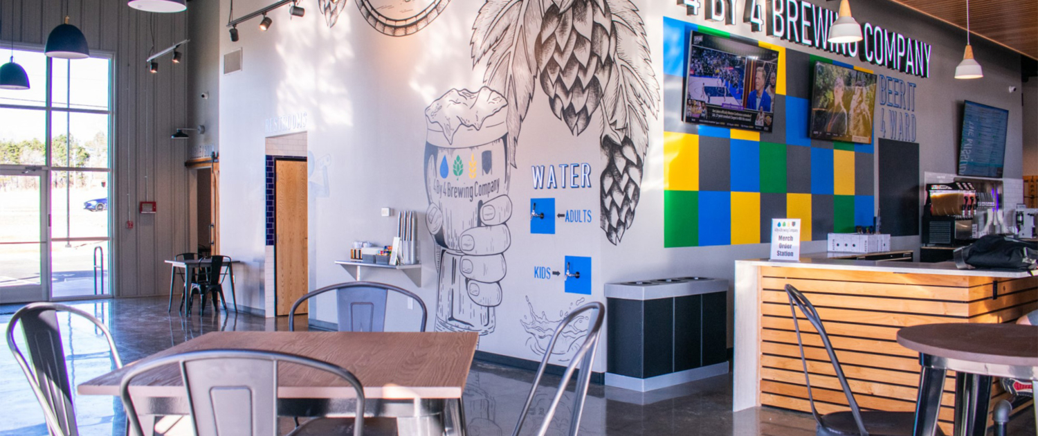 4 By 4 Brewing Company Seating Area with Mural