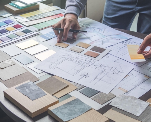 Architect working on interior design plans